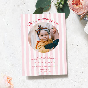 Pink Stripe Photo Invitation Anniversaire