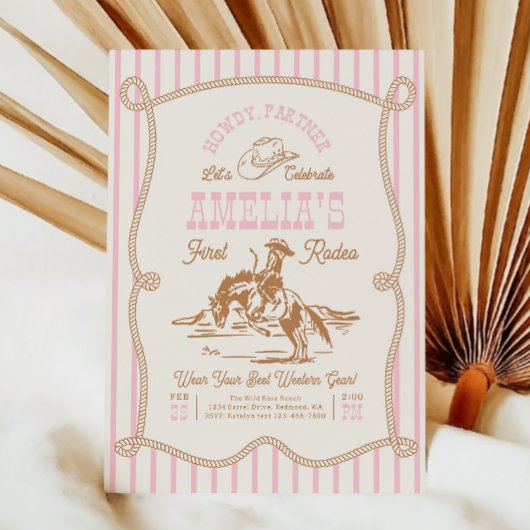 Pink Stripe Rope Rodeo Invitation