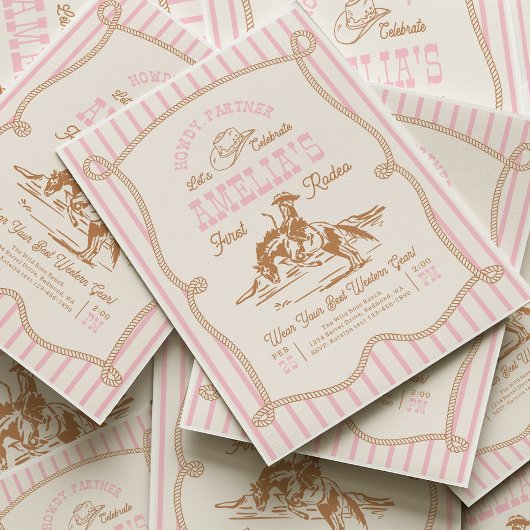 Pink Stripe Rope Rodeo Invitation