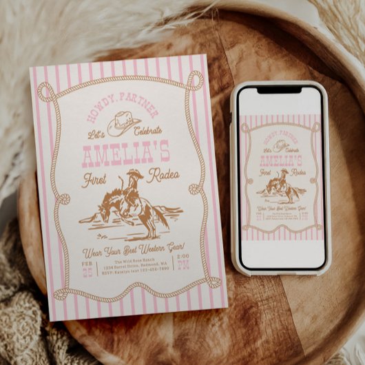 Pink Stripe Rope Rodeo Invitation