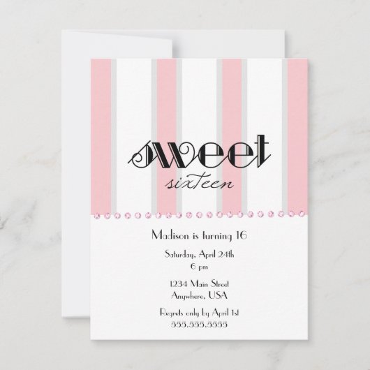 Pink Stripe Sweet 16 Invitation (Devant)