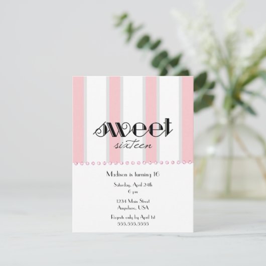 Pink Stripe Sweet 16 Invitation (Debout devant)