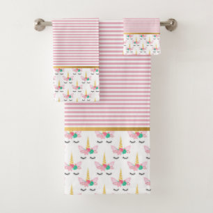 PINK STRIPE UNICORN GOLD TOWROOM SET