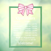 Pink Striped Bow Green Frame Open Hours Number Raamsticker (Vel 3)