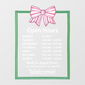 Pink Striped Bow Green Frame Open Hours Number Raamsticker (Vel)