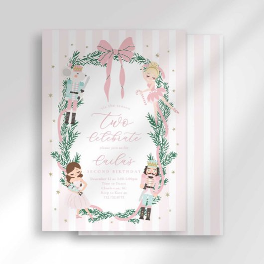 Pink Striped Bow Nutcracker Ballet 2nd Birthday Kaart