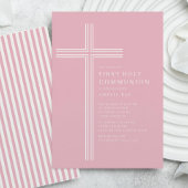 Pink Striped First Communion Invitation