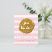 Pink Striped & Gold Foil Enregistrer La Date Carte (Debout devant)
