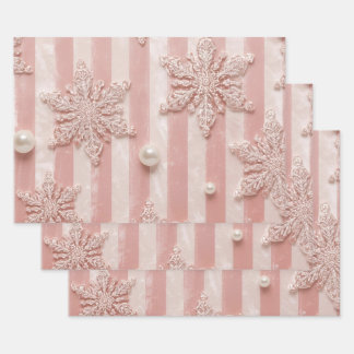 Pink Striped Velvet Snowflake Inpakpapier Vel