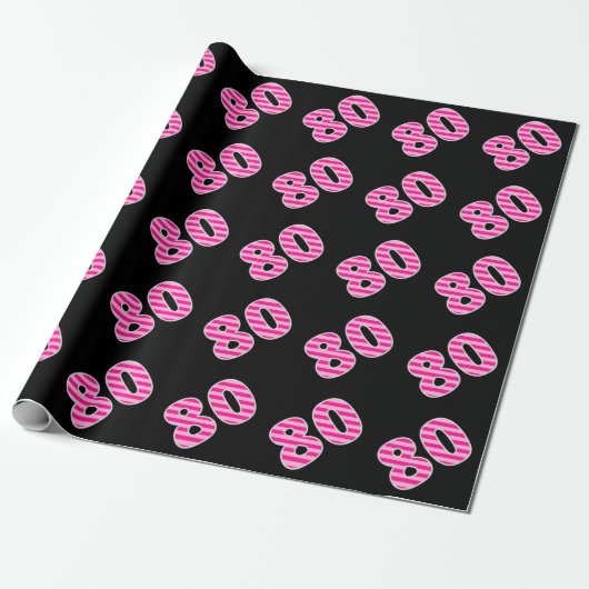 Pink Stripes 80 Event # (Verjaardag, Jubileum) Cadeaupapier (Uitgerold)
