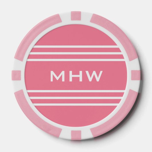 Pink Stripes aangepaste monogram poker chips (Voorkant)