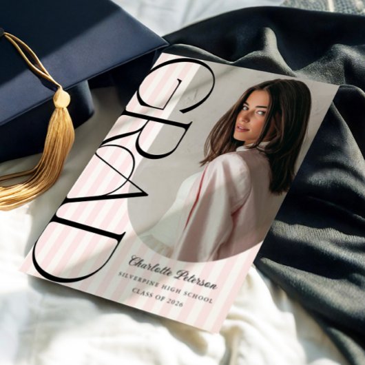 Pink Stripes Aesthetic Graduation Invitation