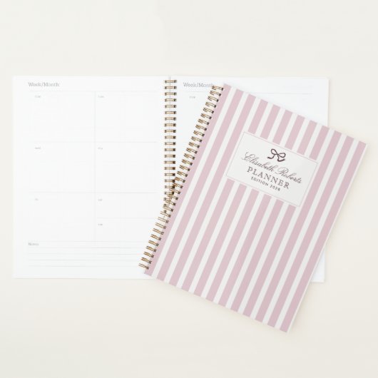 Pink Stripes and Bow, Elegant Daily Planner (Devant avec enveloppe)