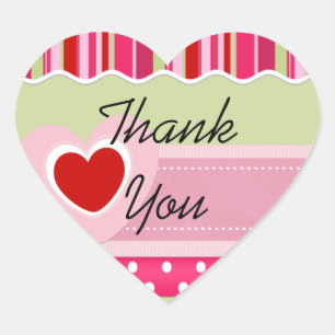 Pink Stripes and Polka Dot Heart Thank You Sticker