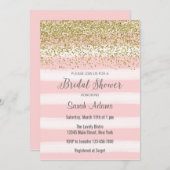 Pink Stripes Aquarelle Nuptiale Douche invitation (Devant / Derrière)