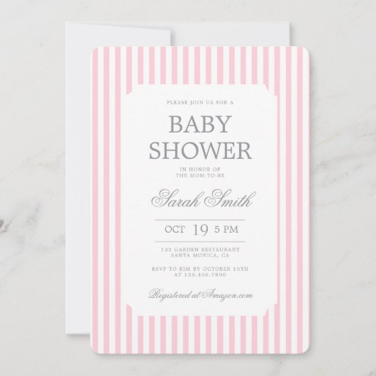 Pink Stripes Baby Shower girl Invitation (Devant)