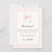 Pink Stripes Bow Baby shower Bedankkaart (Voorkant)