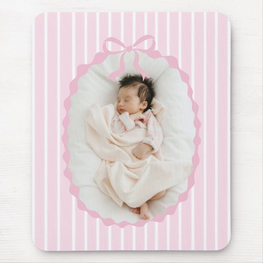 Pink Stripes Bow Frame Custom Photo Mousepad Muismat (Voorkant)
