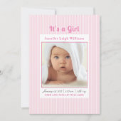 Pink Stripes C’est une fille Faire-part de naissan (Devant)