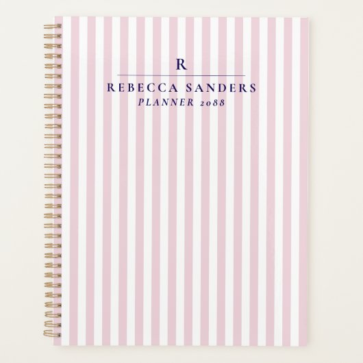 Pink Stripes, Elegant Monogrammed Planner (Devant)