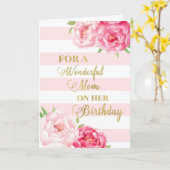 Pink Stripes et Fleurs Carte d'anniversaire maman (Fleur jaune)