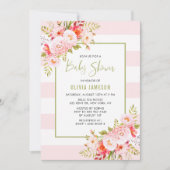 Pink Stripes Floral Bridal Douche Invitation (Devant)