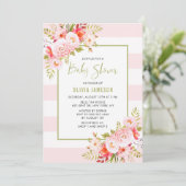 Pink Stripes Floral Bridal Douche Invitation (Debout devant)