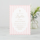 Pink Stripes Girl Baptism Invitation (Debout devant)