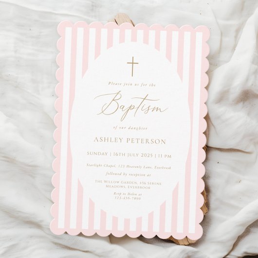 Pink Stripes Girl Baptism Invitation