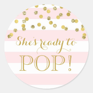 Pink Stripes Gold Confetti Ze is klaar om te Poppe Ronde Sticker