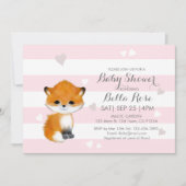 Pink Stripes Heart Fox Baby shower Invitation (Devant)