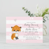 Pink Stripes Heart Fox Baby shower Invitation (Debout devant)