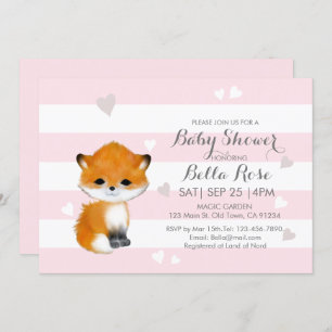 Pink Stripes Heart Fox Baby shower Invitation