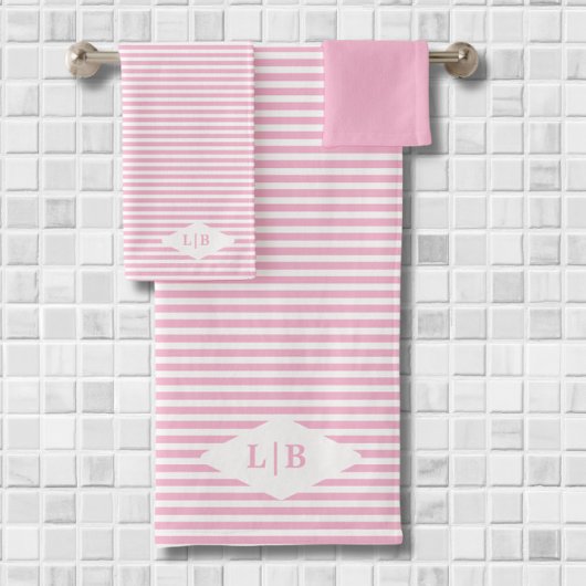 Pink Stripes Initiales Serviettes De Bain Ensemble