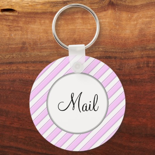 Pink Stripes on White Editable Front & Back Mail Sleutelhanger (Voorkant)