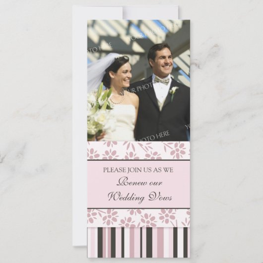 Pink Stripes Photo Mariage Vow Renewal Invitation (Devant)