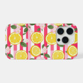 Pink Stripes Summer Lemon Pattern iPhone Case (Verso Horizontal)