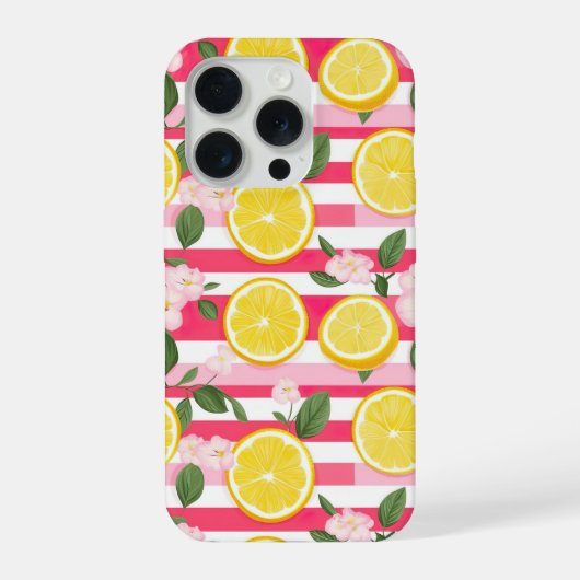 Pink Stripes Summer Lemon Pattern iPhone Case (Verso)