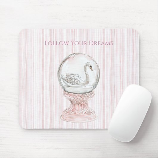 Pink Stripes Swan   Muismat (Met muis)