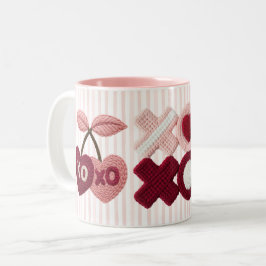 Pink Stripes XOXO Cherry  Tweekleurige Koffiemok