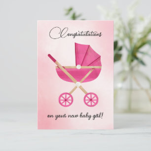 Pink stroller Baby Girl Félicitations Carte