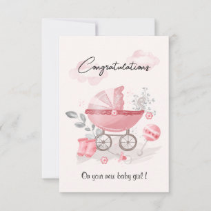 Pink Stroller baby meisje felicitatiekaart