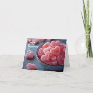 Pink Sugar Hearts in een kom Valentijns's Greeting Kaart