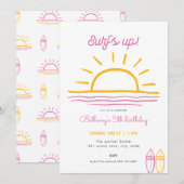 Pink Summer Surfs Up Fête Anniversaire Invitation (Devant / Derrière)