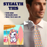 Pink Summer Unicorn Beach Stealth Cravate<br><div class="desc">De loin,  cela ressemble à une cravate masculine typique,  mais tout près c'est une mignonne petite licorne qui s'amuse sur la plage. Le rose pastel et le bleu en font une cravate idéale pour le printemps et l'été.</div>