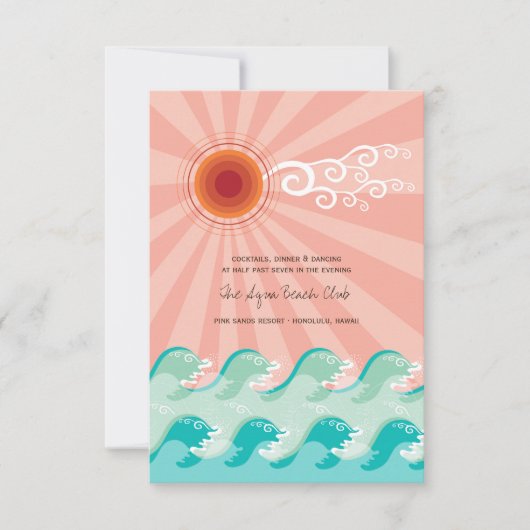 Pink Sun & Aqua Waves Beach Carte de réception de  (Devant)