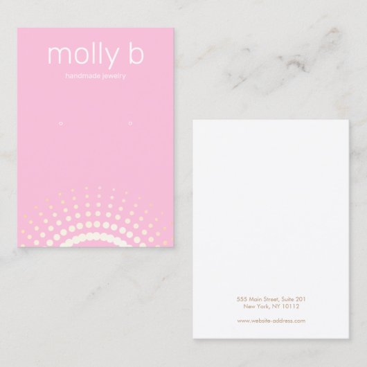 Pink Sunburst Earring Jewelry Display Holder Roze Visitekaartje (Voorkant / Achterkant)