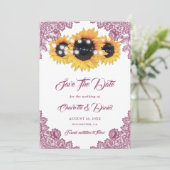 Pink Sunflower Rustic Floral Lace Wedding Save The Date (Staand voorkant)