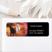 Pink Sunset Western land Galloping Horses Etiket (Insitu)