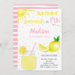 Pink Sunshine Lemonade Fun Party Verjaardag Uitnod Kaart